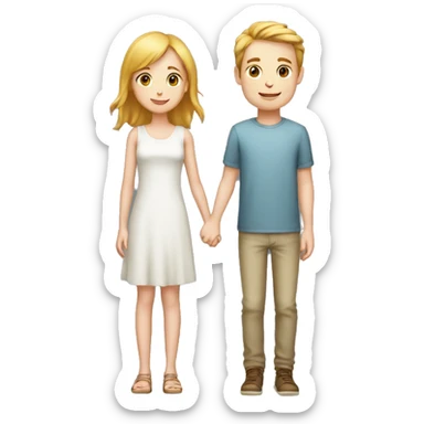 A tall 1m90 boy holding hands with a beautiful 1m57 girl, white skin. sticker