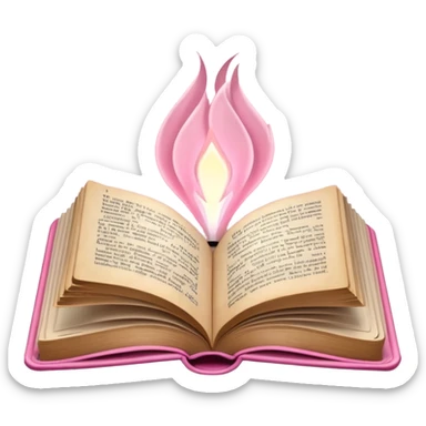 An open pink book with lights emerging from its pages sticker