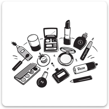 cosmetics, makeup items, beauty products, hand drawn notion style sticker