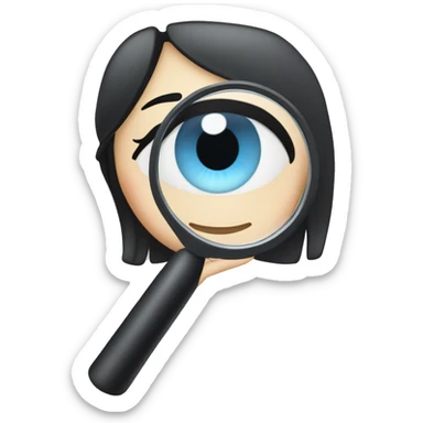 white Girl with black hair and blue eyes with magnifying glass sticker