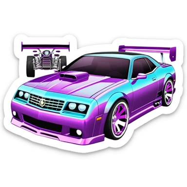 Extravagant luxury car tuned by MTV's Pimp My Ride crew, featuring neon lights under the chassis, nitro parts and chrome rims sticker