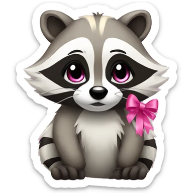 A cute raccoon with a pink ribbon and blonde long hair sticker