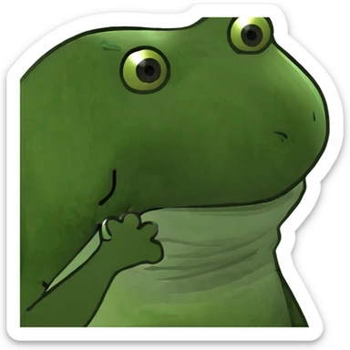 green bufo frog holding a tiny flag sticker