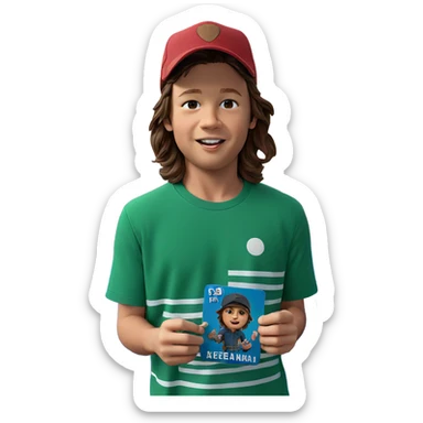 male with brown hair wearing hat sticker