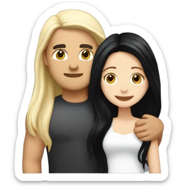 Tan man with long black hair, hugging, hot white girl with blonde hair ￼ sticker