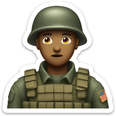 A soldier, stunned by the horrors of war, staring empty and vacantly into the distance sticker