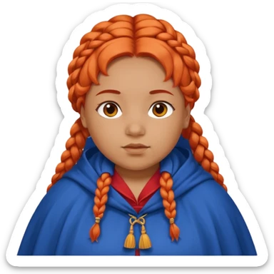 red orange braids hair girl, tan skin, fat, wear blue cloak sticker