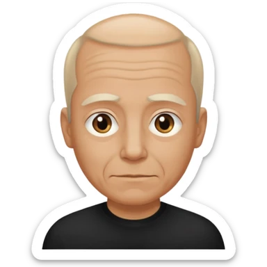 less hair, black shirt, no smile, older face sticker