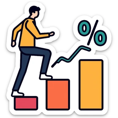 person climbing steps with increasing percentage signs sticker