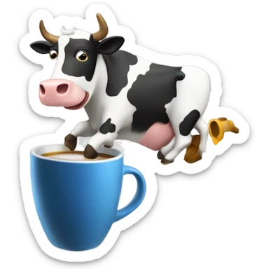 Cow flying a rocket ship over the moon while drinking coffee sticker