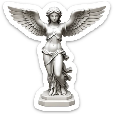 Winged Victory of Samothrace statue with plastẻ sticker