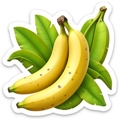 Cinematic Realistic Banana Emoji, Bright and cheerful, with a smooth, yellow peel slightly speckled with spots, revealing a soft, sweet interior. The banana is curved elegantly, standing out against the soft green leaves. Soft glowing outline, capturing the essence of tropical sweetness and energy in a ripe banana. sticker