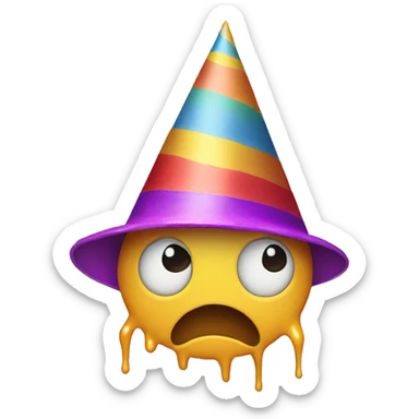 Face melting with a party hat on sticker