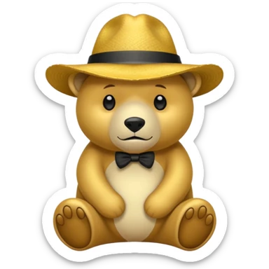 Oso dorado con sombrero elegante y moño negro triste animatronico sticker
