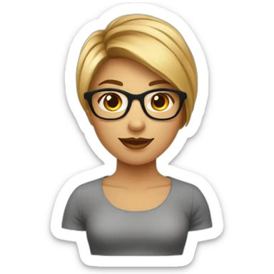 Fille a lunettes cheveux lisses brun mi-court sticker