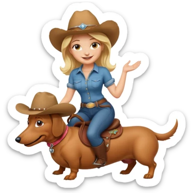 A blonde curvy woman riding on top of a dachshund sticker