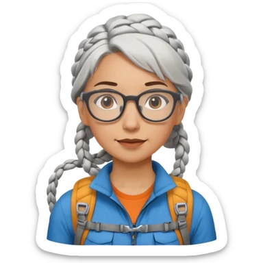young climber woman with white/grey braided hair and glassess sticker