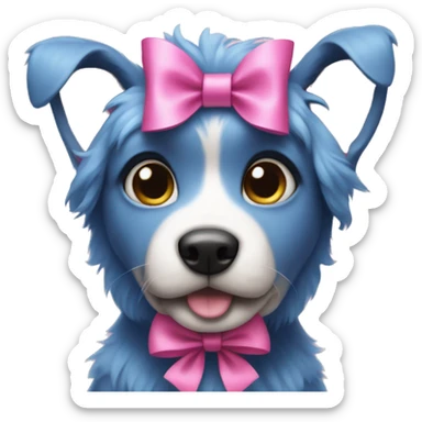 blue dog wearing a pink bow sticker