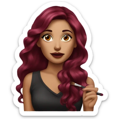 Beautiful tattooed burgundy long haired woman doing her makeup sticker