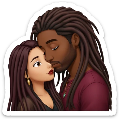 Dark Wine colored hair Latina long hair, kissing black guy with dreads sticker