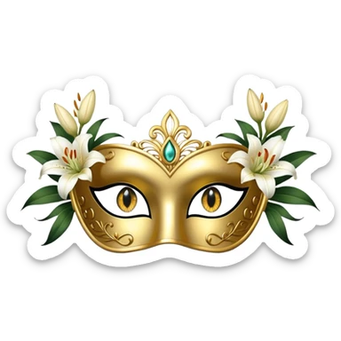 golden masquerade eye mask with white lily flower on the side sticker