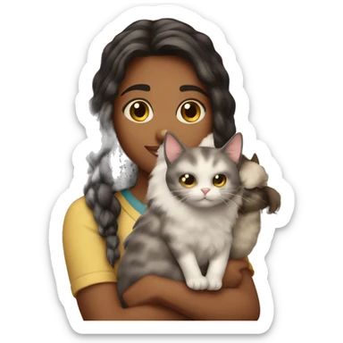 burnete girl holding a fluffy cat sticker
