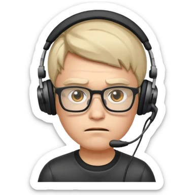 FROWN EXPRESSION WITH GLASSES GAMER WITH HEADSET sticker