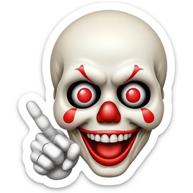 Skull emoji with a clown nose and hear with a pointing finger  sticker