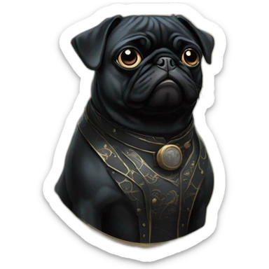 A cyberpunk black pug in Art Nouveau style during 1910 sticker