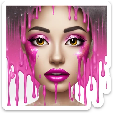 White paint dripping from hot pink ombre glittery lips sticker