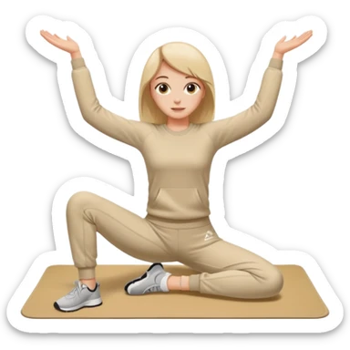 нарисуй девушку в бежевом спортивном  костюме, которая занимается  растяжкой на коврике sticker