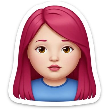 chubby white woman cherry red long straight hair parted middle sticker