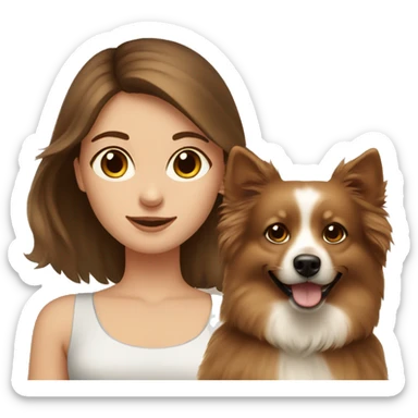 beautiful girl with brown hair with her beige spitz dog sticker