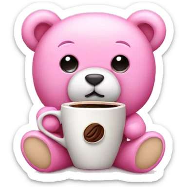 Pink teddy bear with coffee sticker