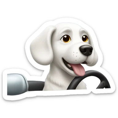 White doggie driving a car sticker