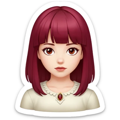 Girl with bangs garnet hair, and long sticker