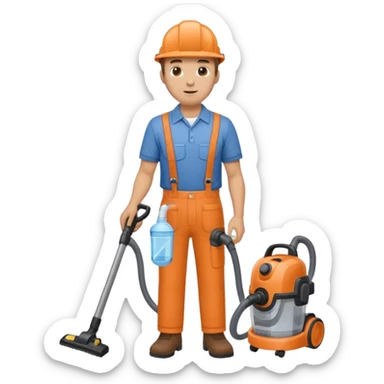 técnico de limpieza hombre sujetando la boquilla de una aspiradora de agua sticker