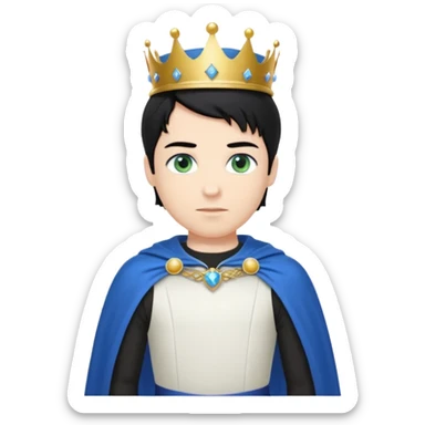 Prince with crown, blue cape and trousers, body and legs, black hair, blue eyes and maid, blonde hair, green eyes, sexy white short sleveless dress,  sticker