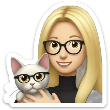 Black cat being held by a blonde woman with glasses sticker