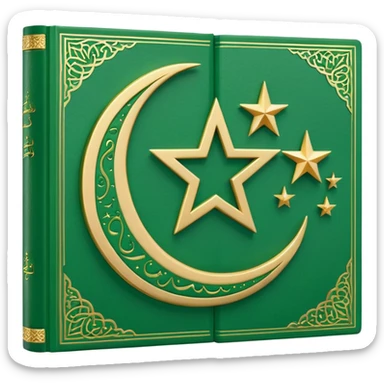 Closed Quran with the Islamic Symbol on it (moon and star) green from left to right sticker