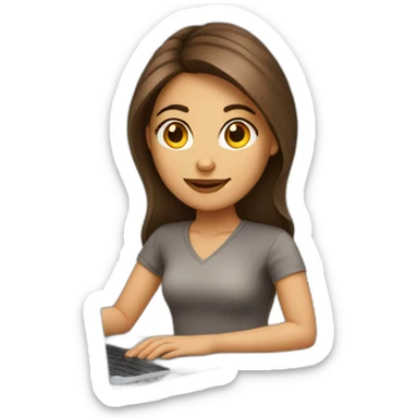 Beautiful programmer girl with brown hair working with MacBook sticker