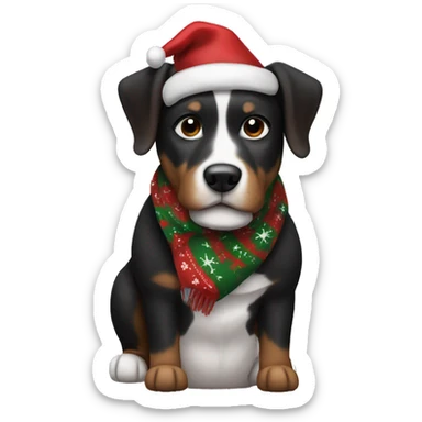 Dog black and brown and white with a christmas scarf sticker