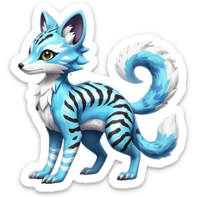 Rare realistic shiny exotic cute epic pretty beautiful handsome gorgeous aesthetic colorful vibrant Vernid-Fionbri-Protogen-Primagen-Sergal-Wickerbeast-Genet-Trico-species-Fakemon-hybrid-creature by LiLaiRa, beautiful intricate markings, full body sticker