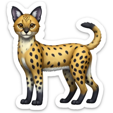 Colorful shiny spectral soft smooth black gloomy dark dull melanistic Caracal-Cheetah-Serval-Snow-Leopard-Trico-Sergal-Vernid-fusion-hybrid-animal-creature, full body sticker