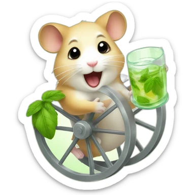 hamster running on a wheel drinking mojito sticker