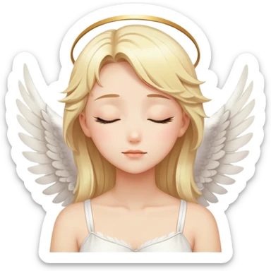 Beautiful Gorgeous Blonde Sweet Anime Angel, With Closed Eyes, Peaceful, Calm, White feather wings sticker