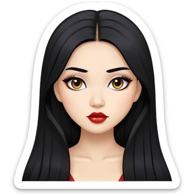 baddie with Asian and Latina features, long straight black hair, makeup, white skin sticker