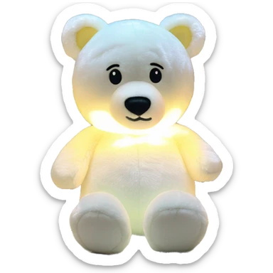 a moonie bear night light plush with its illuminated belly sticker