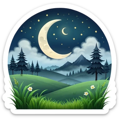 moody dark meadow with crescent moon sticker