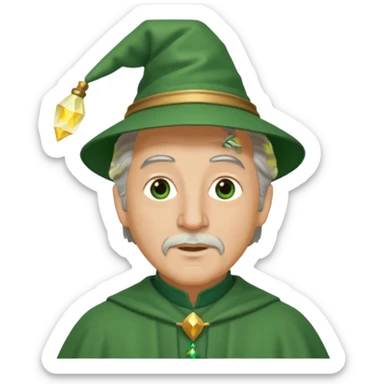 The Wizard from The Wizard of Oz with light skin, brown eyes, grey hair, green outfit sticker